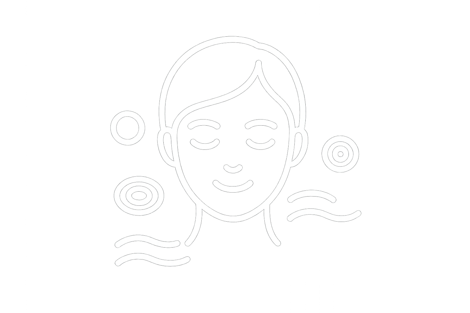 Calms stress responses that can trigger breakouts. White Outline icon with a transparent background