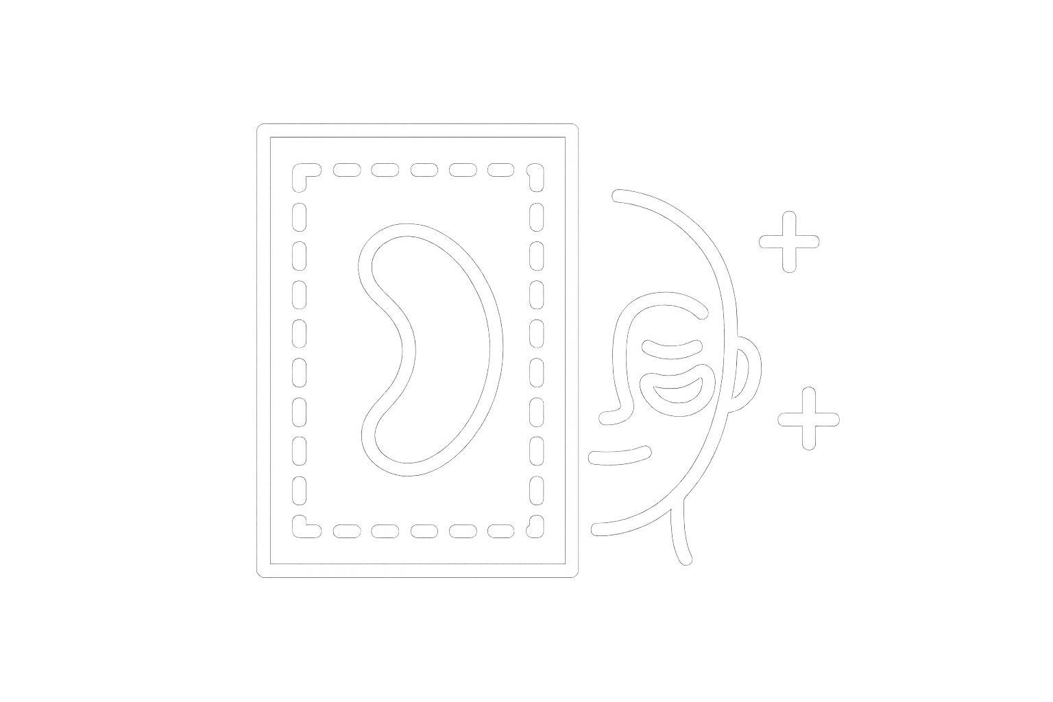 Mess-free, convenient format compared to wash-off masks. White outline icon with a transparent background