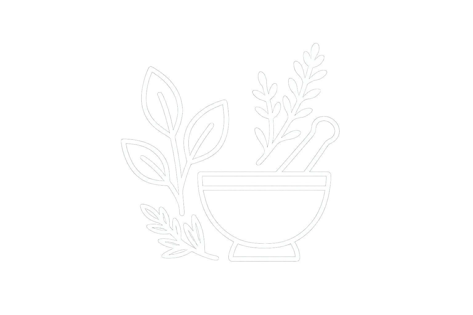 Natural, plant-based solution with centuries of traditional use. White outline icon with a transparent background