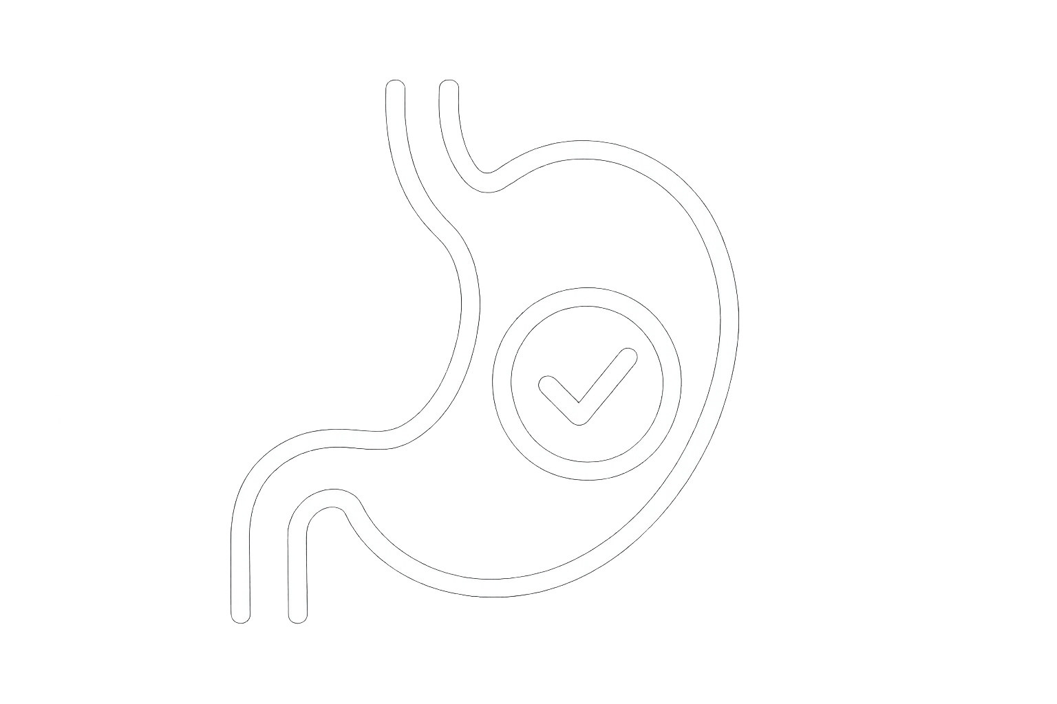 Promotes satiety, reducing the urge for overeating. White outline icon with a transparent background